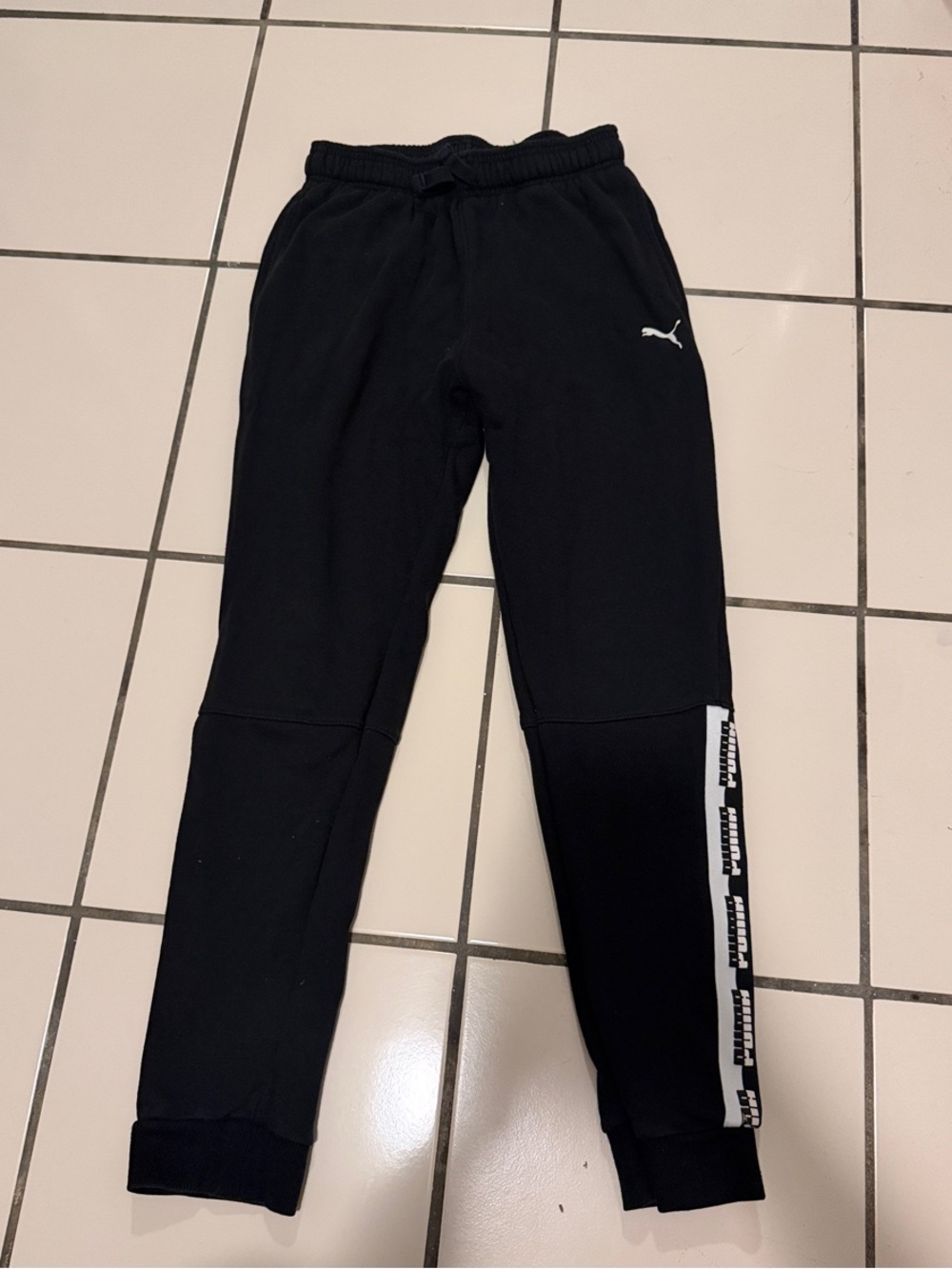 Puma Black Jogger Pants with White Side Tape